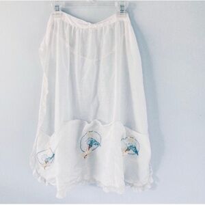 Vintage Sheer Apron with Lace Trim, Pockets and Embroidered Birds